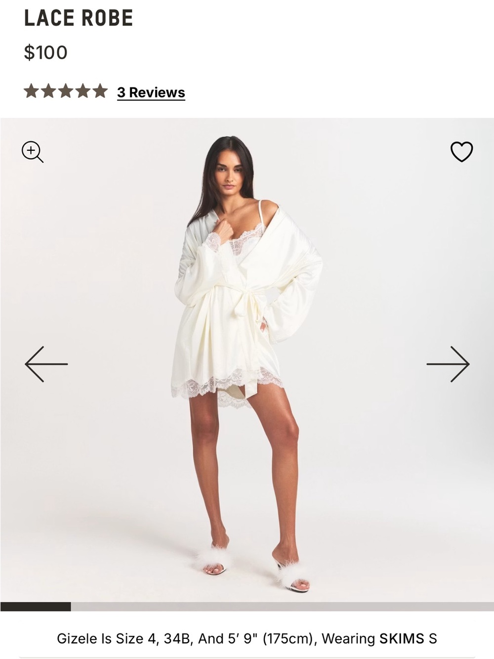 SKIMS Ivory Lace-Trim Satin Robe